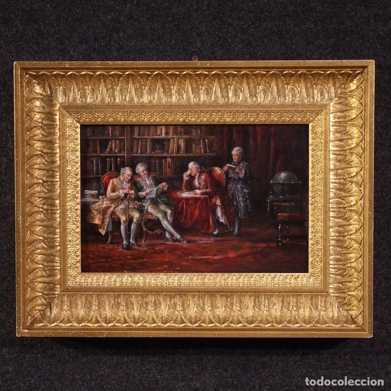 Arte: Cuadro italiano con escena de interior, fechado en 1941.
