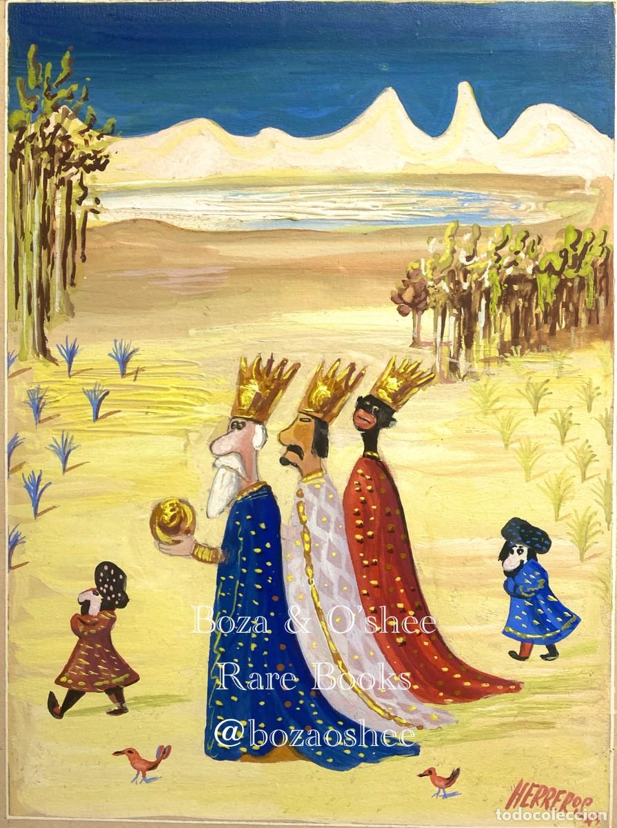 Arte: HERREROS (1903-1977), Enrique. Los Reyes Magos. Gouache. Obra original y dos dedicatorias.