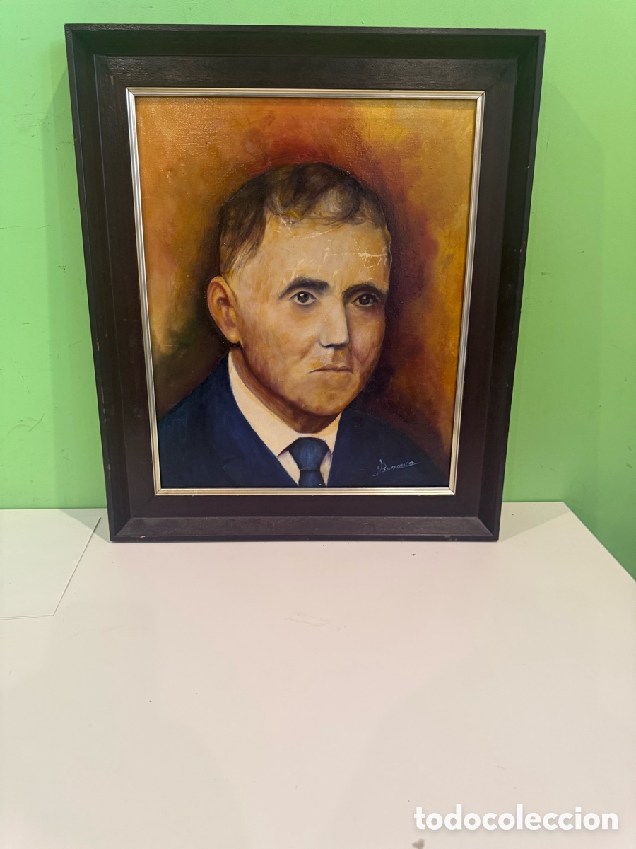 Arte: Antiguo &oacute;leo sobre lienzo firmado Barranco. Retrato masculino. A&ntilde;os 50-60