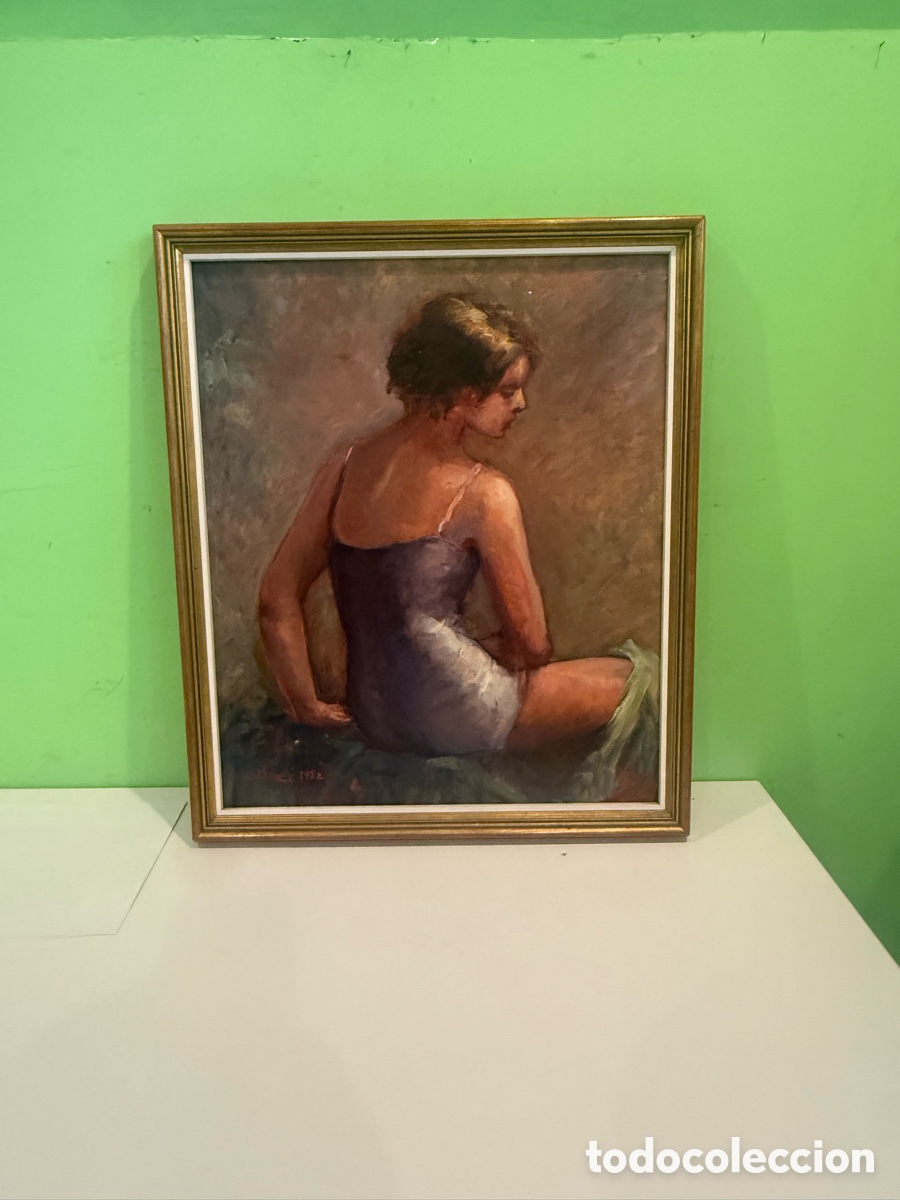 Arte: &Oacute;leo sobre lienzo. Desnudo femenino. Firmado Bud&oacute;. 1982