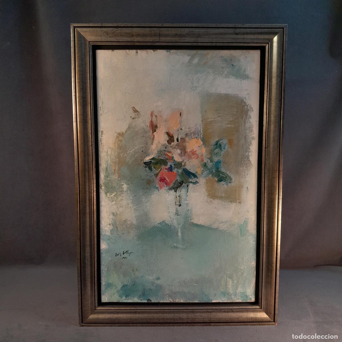Kunst: B-1934. MANUEL RUIZ ORTEGA (1951). &Oacute;LEO SOBRE LIENZO. COPA DE FLORES. FECHADO 1991