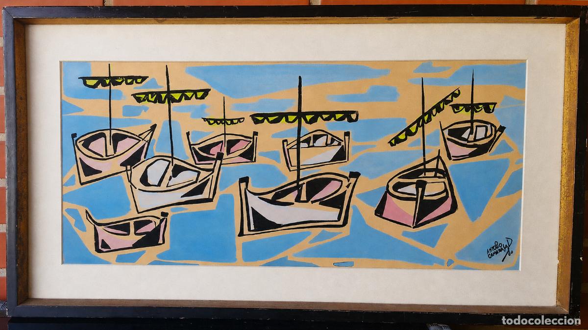 Arte: ANTONIO CAMARASA (VALENCIA,1935) &rdquo;BARCAS VARADAS&rdquo; GOUACHE SOBRE PAPEL (25.5 x 55.5) 1960