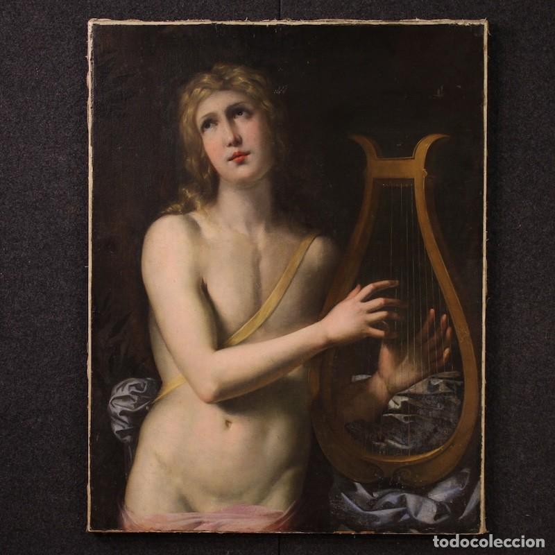 Arte: Pintura mitol&oacute;gica antigua del siglo XVII, Apolo tocando la lira.
