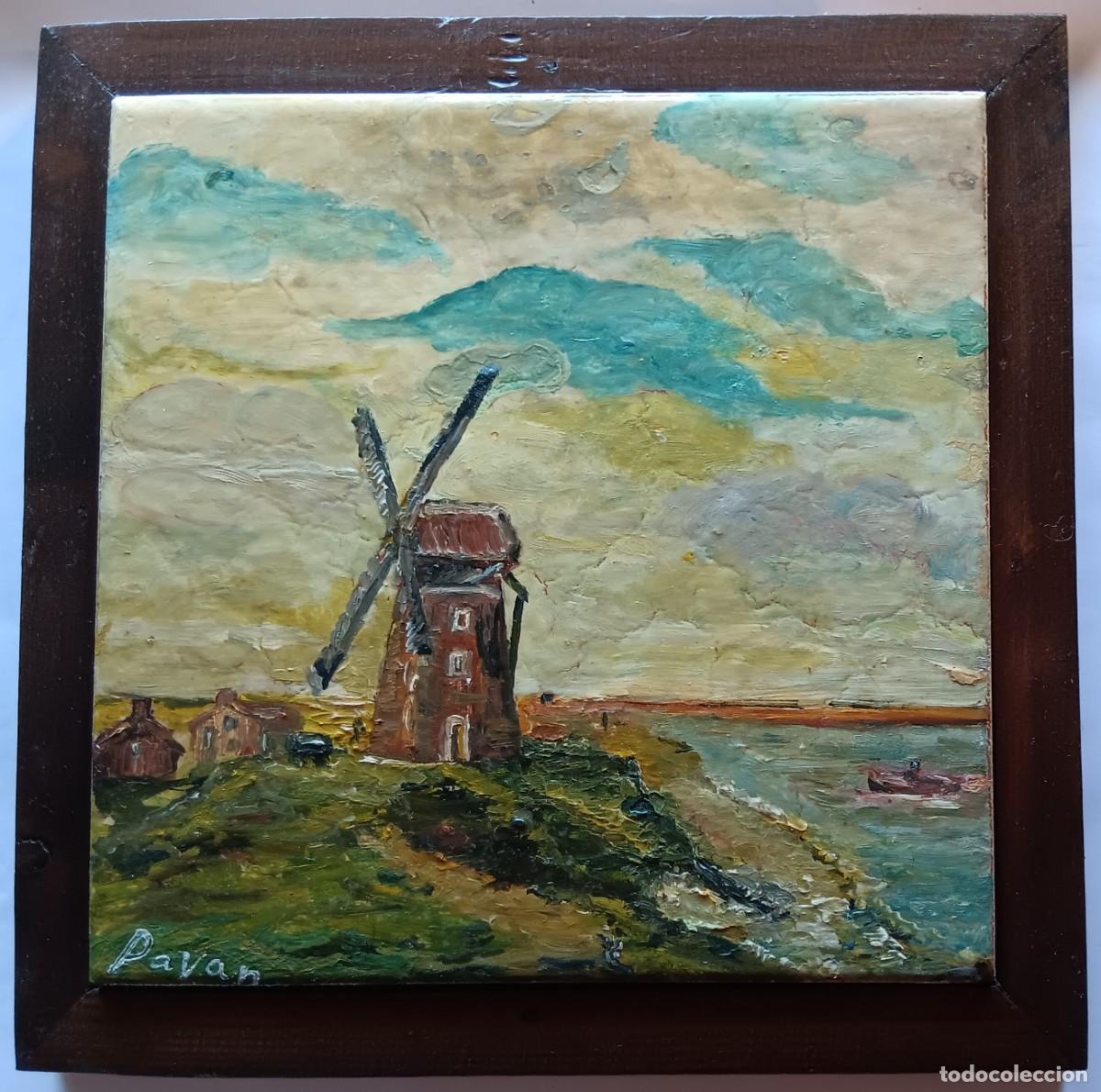 Arte: PAVAN, ANTIGUO &Oacute;LEO SOBRE CER&Aacute;MICA FIRMADO Y ENMARCADO MADERA 24 X 24. PIEZA &Uacute;NICA.