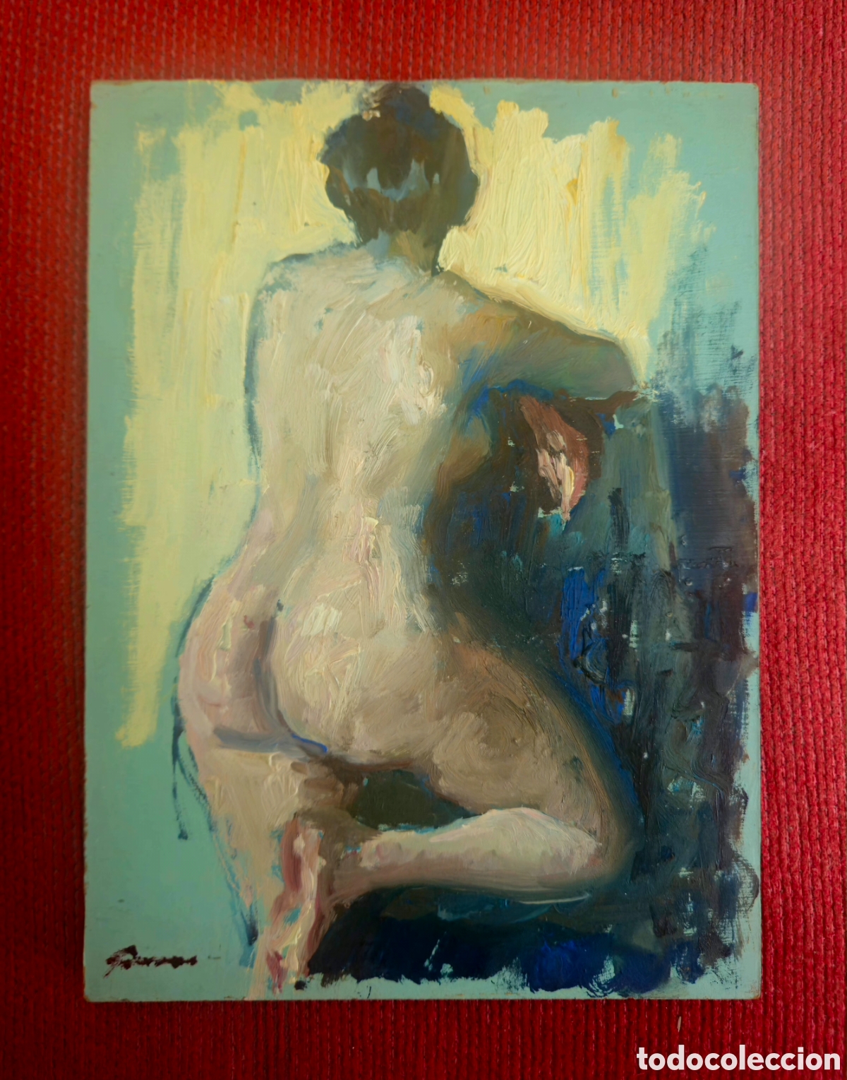Arte: Jos&eacute; Guevara (M&aacute;laga 1930-2017) preciosa pintura desnudo femenino de espalda, firmada.
