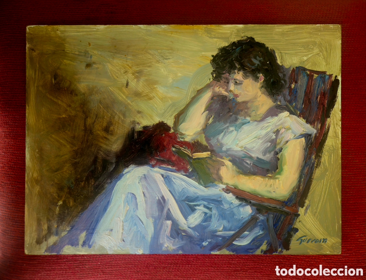 Arte: Jose Guevara (M&aacute;laga 1930-2017) preciosa pintura, lectora, firmada.