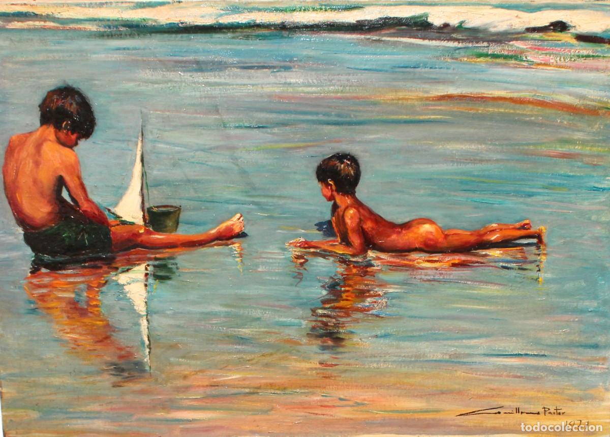 Arte: GUILLERMO PASTOR BURGALAT (Valencia, 1934&ndash;2007) OLEO SOBRE TELA DEL A&Ntilde;O 1971. NI&Ntilde;OS BA&Ntilde;ISTAS
