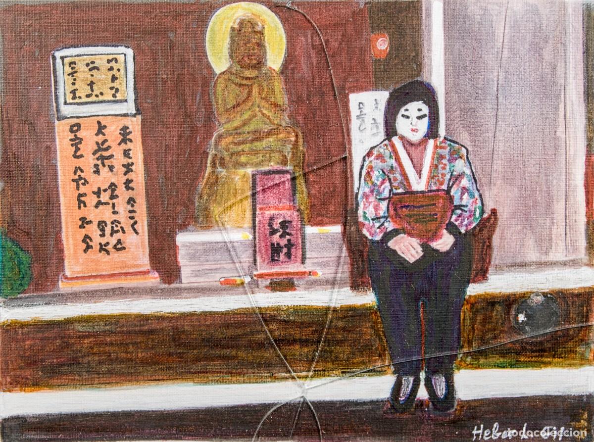 Arte: HEBER L. GIL - DESCANSO EN EL TEMPLO - T&Eacute;CNICA MIXTA ORIGINAL - ARTE ORIENTAL