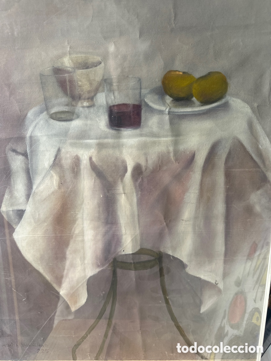 Arte: velador de caf&eacute; con composici&oacute;n realista, conchita valenciano