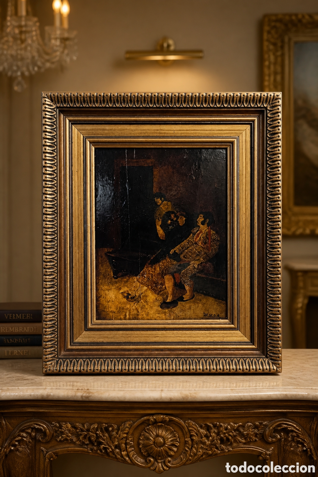 Arte: OLEO SOBRE TABLA.FIRMADO DEMOR.REPRESENTANDO UN FRAGMENTO DE LA OBRA DE MARIANO FORTUNY.LA VICARARIA