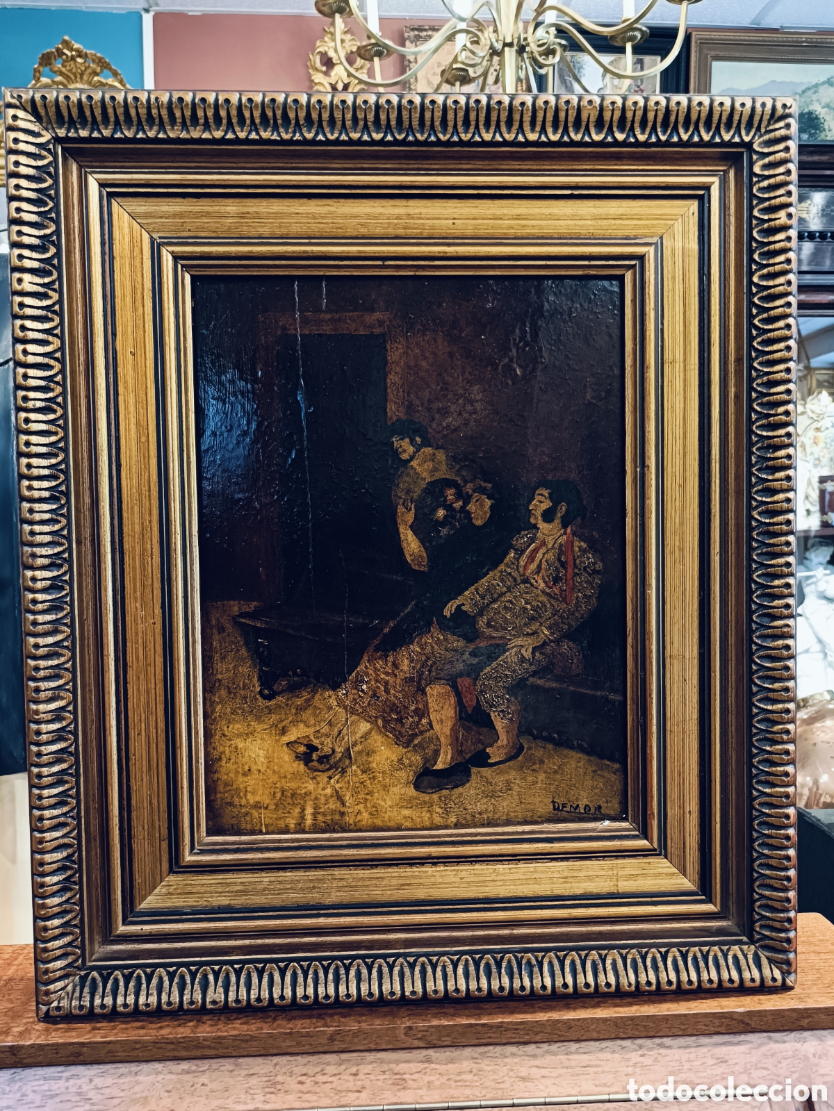 Arte: OLEO SOBRE TABLA.FIRMADO DEMOR.REPRESENTANDO UN FRAGMENTO DE LA OBRA DE MARIANO FORTUNY.LA VICARARIA