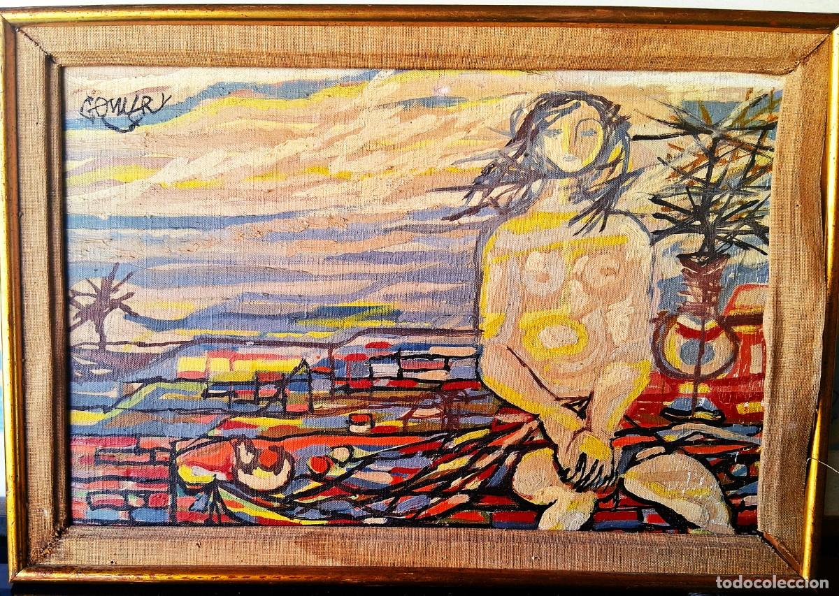 Arte: ESCUELA EUROPEA A&Ntilde;OS 60 &rdquo;MUJER EN LA BAH&Iacute;A&rdquo; &Oacute;LEO SOBRE LIENZO (27.5 x 41.5) FIRMA ILEGIBLE