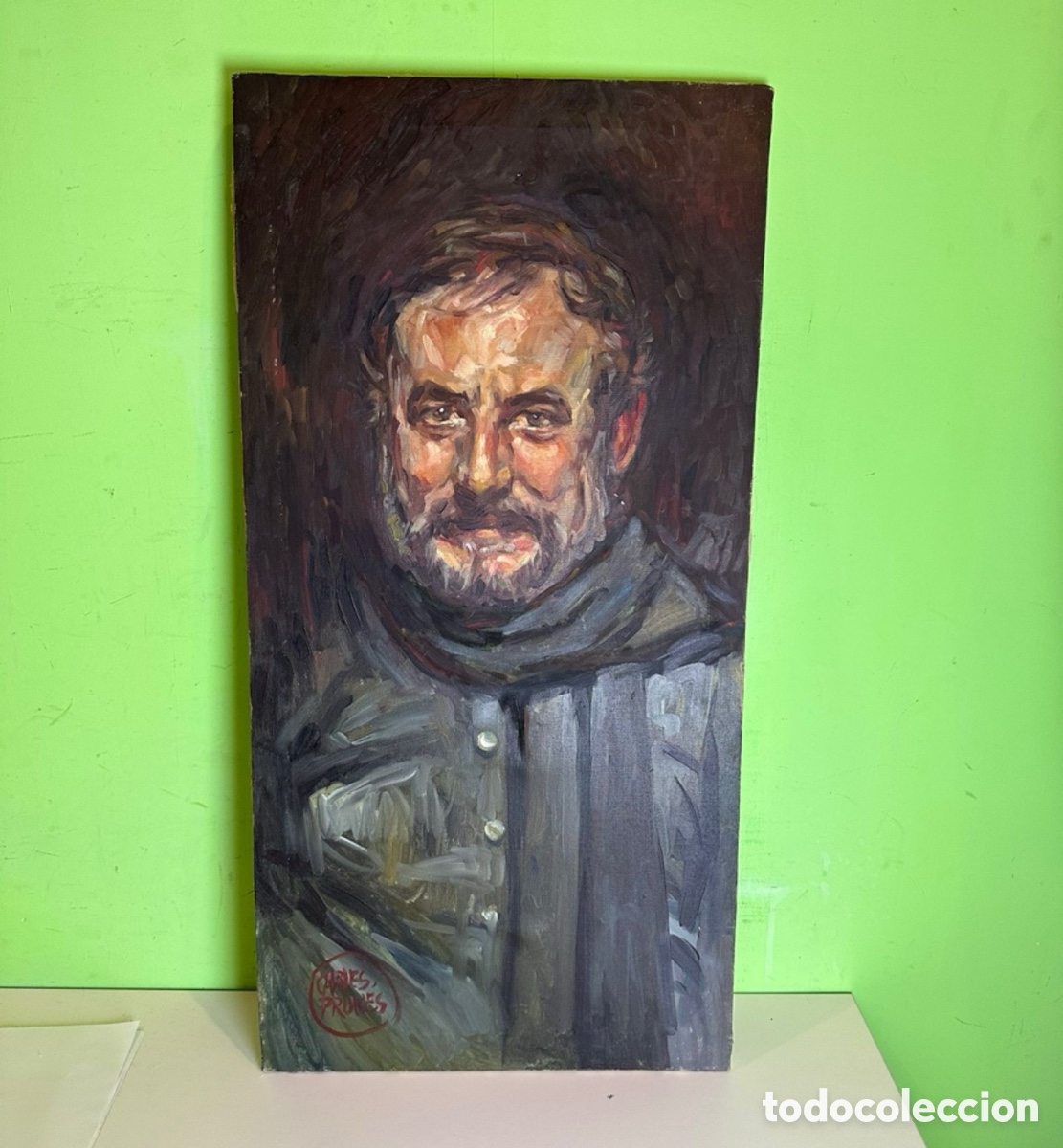 Arte: Carles Prun&eacute;s (Barcelona, 1937-2017).&Oacute;leo sobre lienzo original firmado.Retrato masculino. 80x40 cm