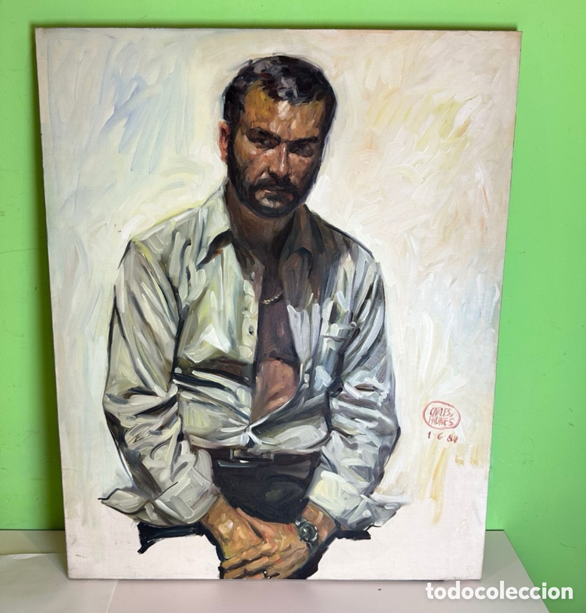 Arte: Carles Prun&eacute;s (Barcelona, 1937-2017) &Oacute;leo original firmado y fechado.Posible autorretrato.80 x 60 cm