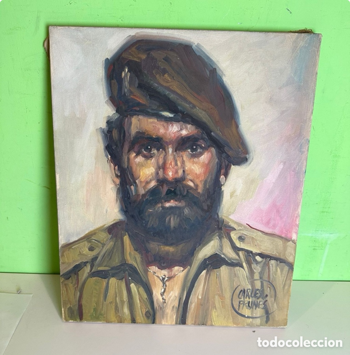 Arte: Carles Prun&eacute;s (Barcelona, 1937-2017) &Oacute;leo sobre lienzo original firmado.autorretrato militar.