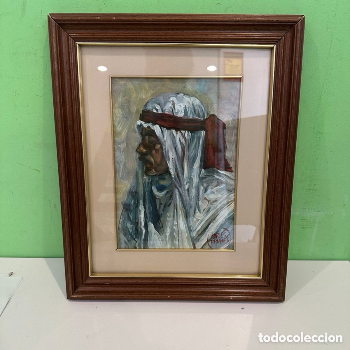 Arte: Carles Prun&eacute;s (Barcelona 1937-2017) &Oacute;leo original firmado Retrato oriental bajo cristal