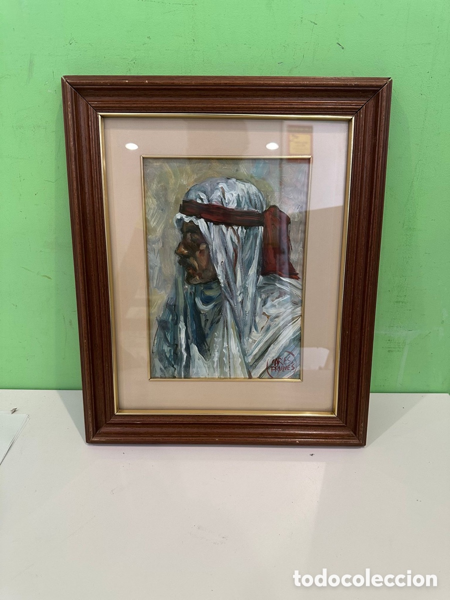 Arte: Carles Prun&eacute;s (Barcelona 1937-2017) &Oacute;leo original firmado Retrato oriental bajo cristal