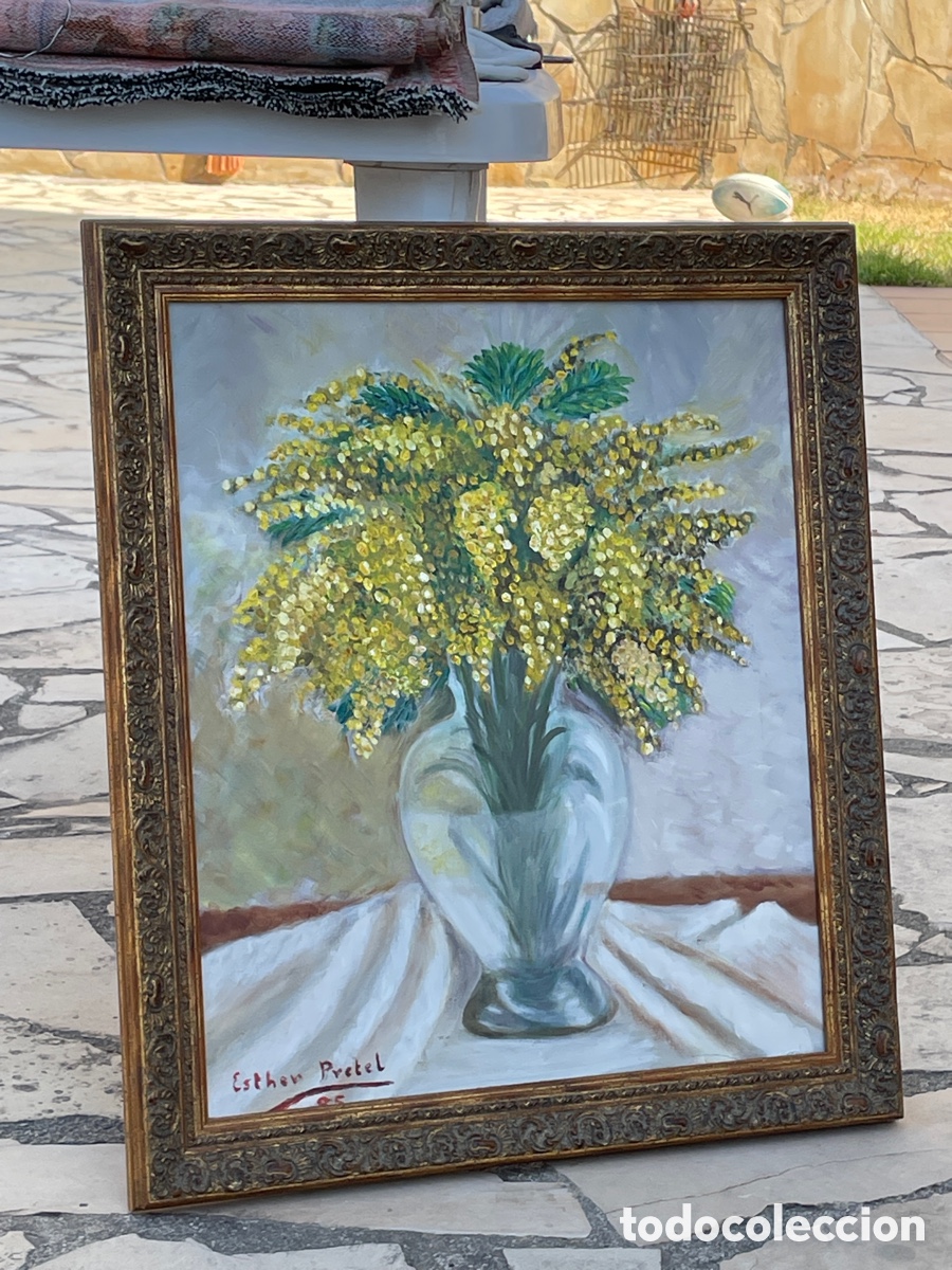 Arte: Cuadro de centro de flores antiguo