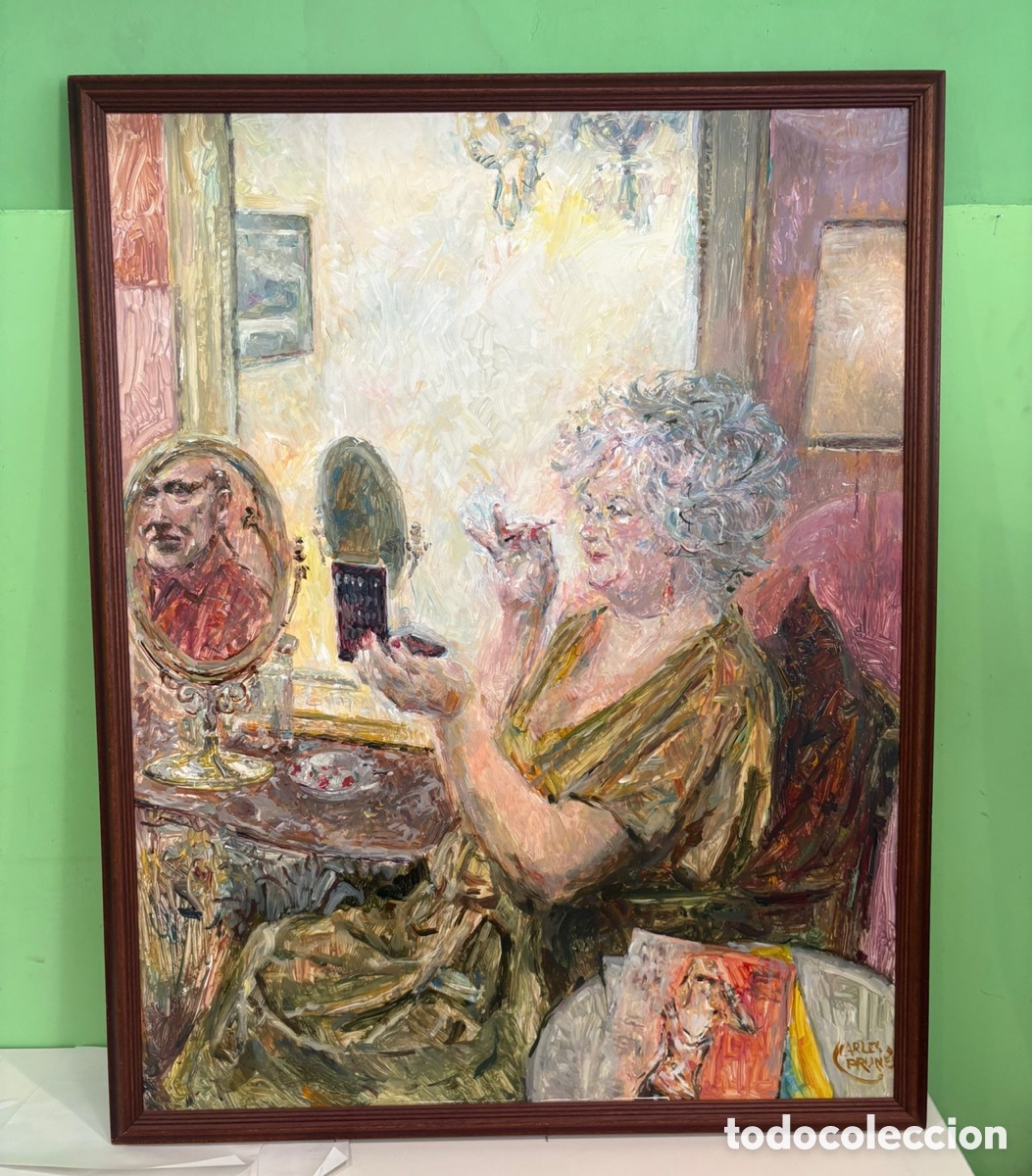 Arte: Carles Prun&eacute;s (1937-2017) &Oacute;leo original firmado &ndash; Dama ante el tocador &ndash; Gran formato 110x90 cm