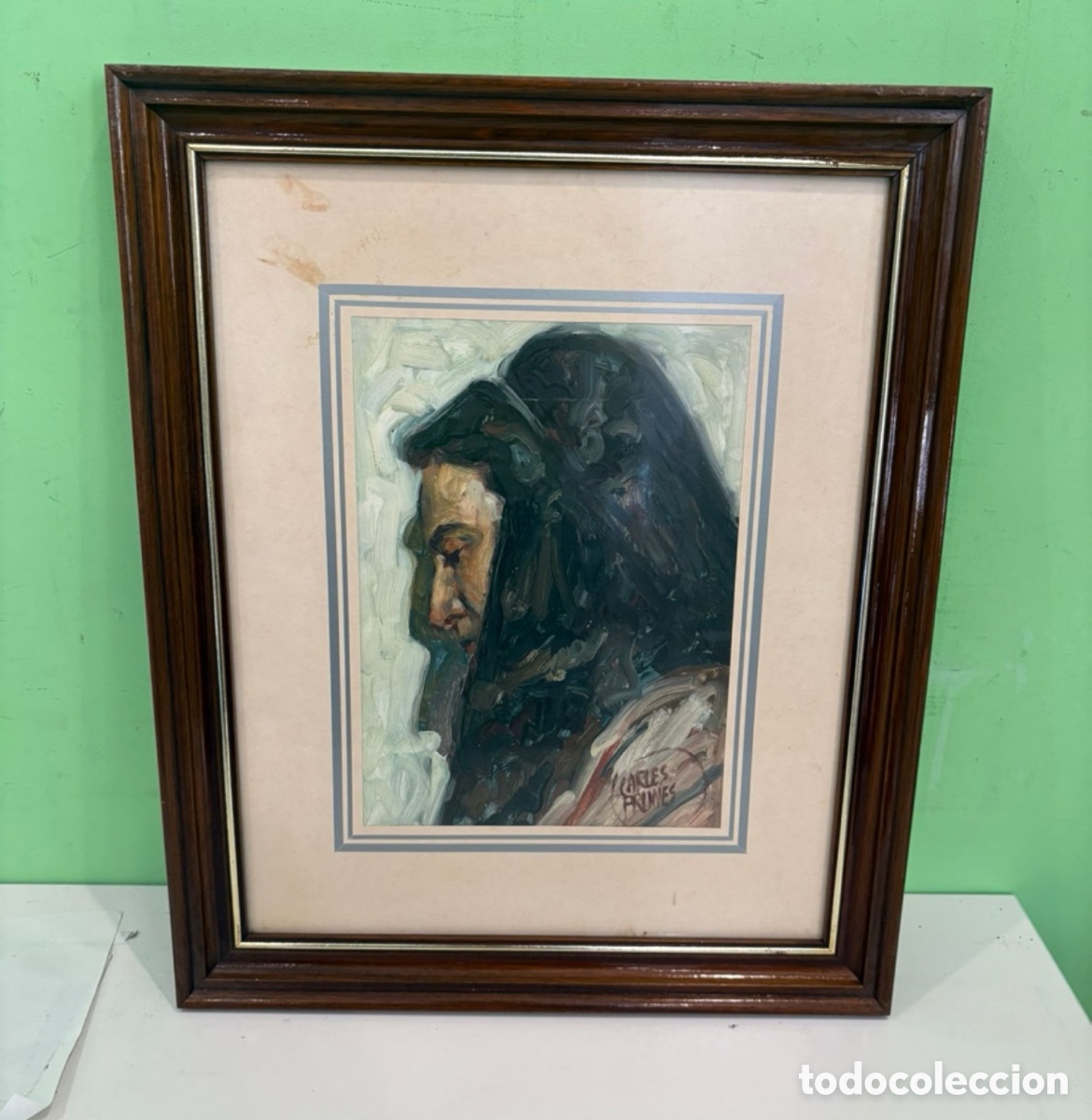 Arte: Carles Prun&eacute;s (1937-2017) &ndash; Retrato femenino de perfil &ndash; &Oacute;leo original firmado &ndash; 36 &times; 30 cm