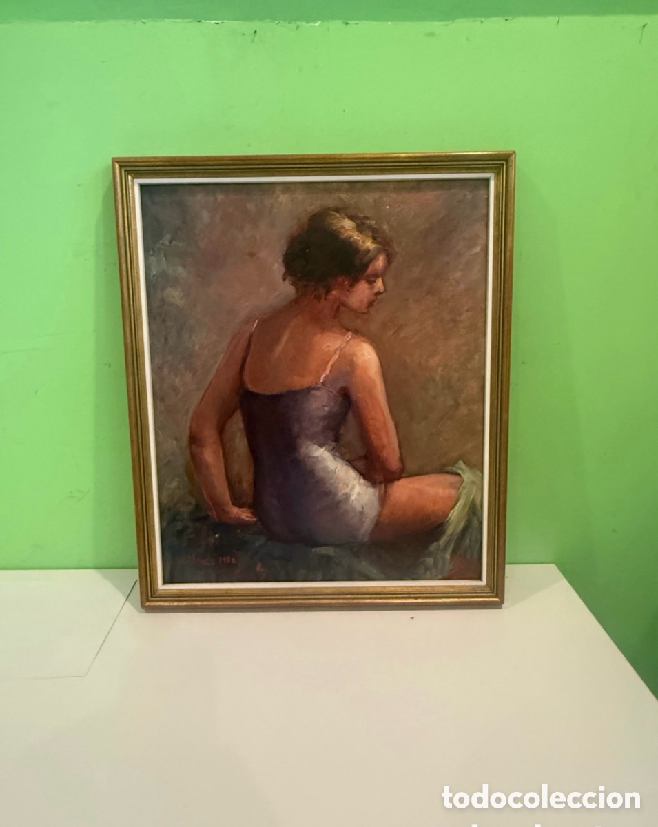 Arte: &Oacute;leo sobre lienzo. Desnudo femenino. Firmado Bud&oacute;. 1982