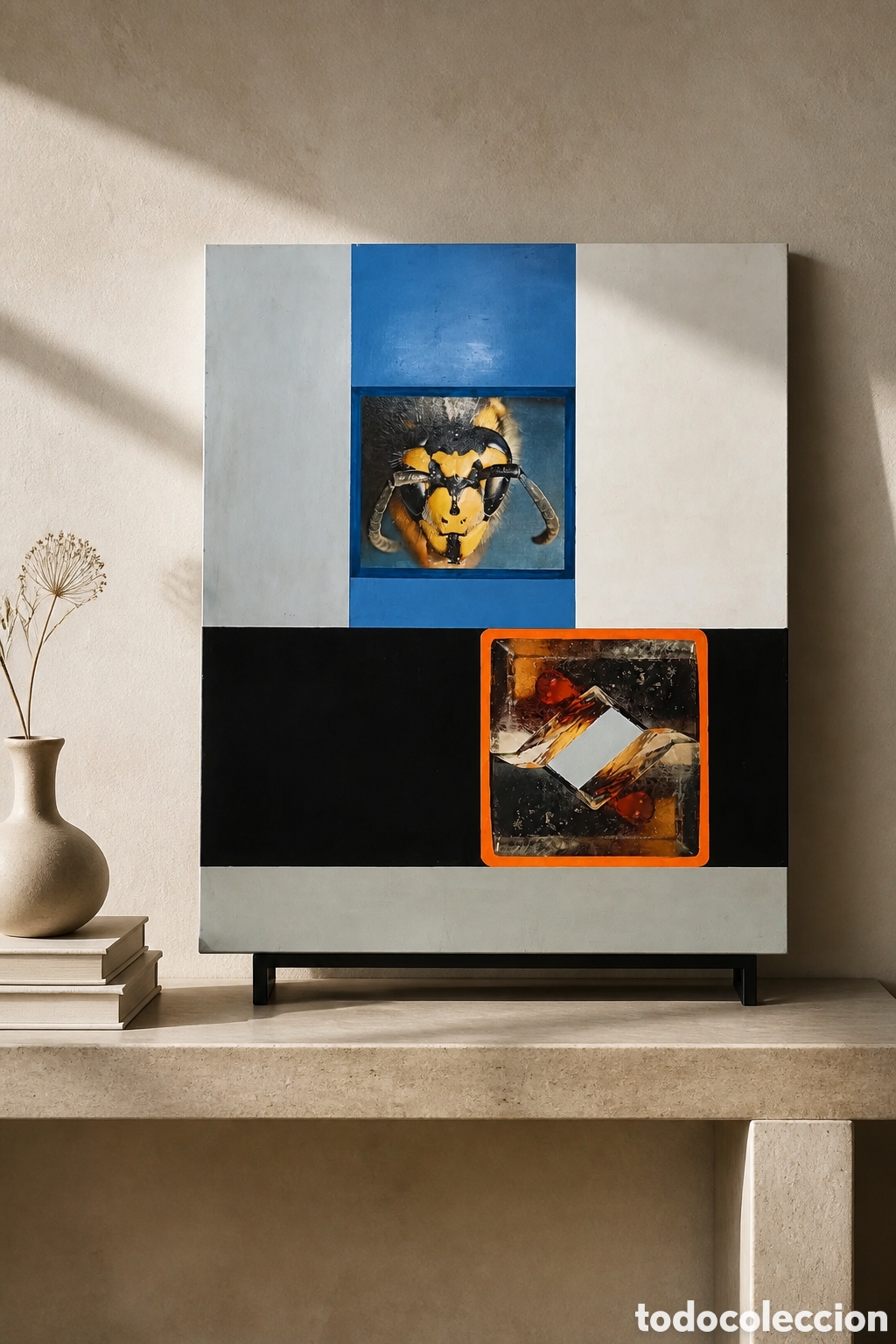 Arte: PEPE BORNOY . MALAGA 1942 - 2003. TECNICA MIXTA , ACRILICO SOBRE MADERA Y COLAGE. FIRMADO . 73&times;60 cm