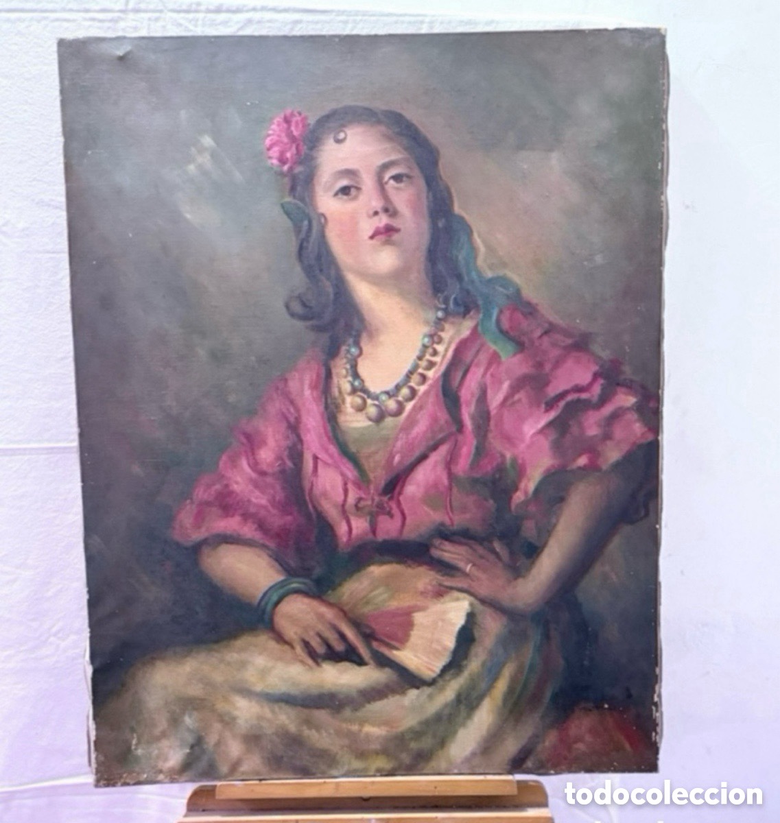 Arte: Joan Matamala i Flotats1893-1977) Gitana. &Oacute;leo sobre lienzo firmado. Retrato femenino. Colg. Catal&aacute;n
