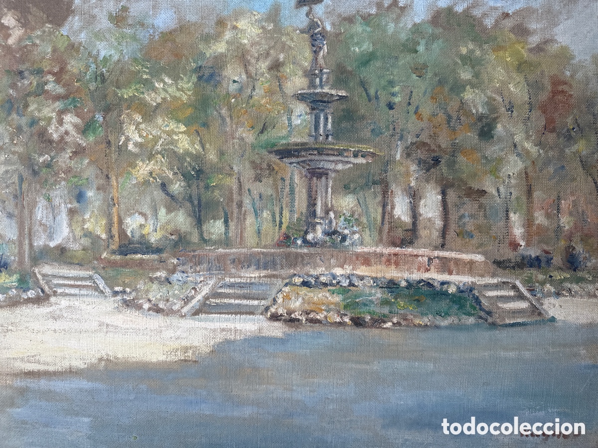 Arte: Oleo sobre tabla. La Dama del Paraguas del Parque de la Ciudadela (Barcelona)