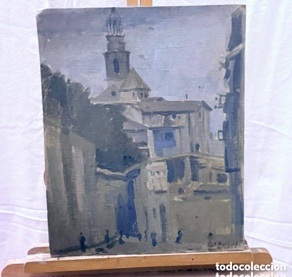 Kunst: Josep Margalef Palac&iacute;n (1900-1985) &oacute;leo sobre tablex paisaje urbano pintura firmada