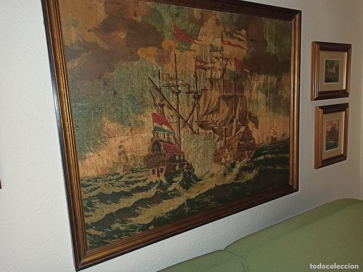 Arte: CUADRO BATALLA NAVAL MEDIDAS 121,5 X 97CENTIMETROS CON MAS DE 70 A&Ntilde;OS