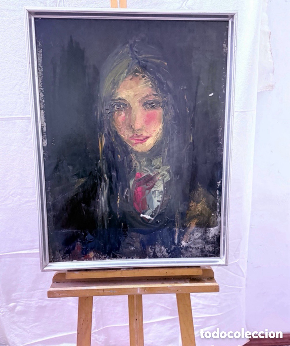 Arte: Retrato femenino expresionista &oacute;leo sobre lienzo firmado 65 x 50 cm