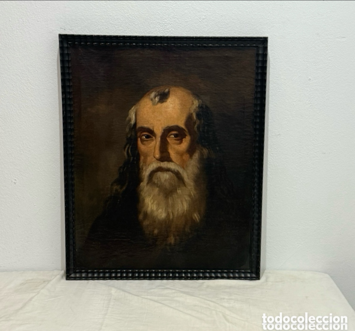 Arte: Antiguo &Oacute;leo Retrato de Patriarca Santo &ndash; Escuela Espa&ntilde;ola Barroco XVII-XVIII &ndash; Restaurado 68X56 cm