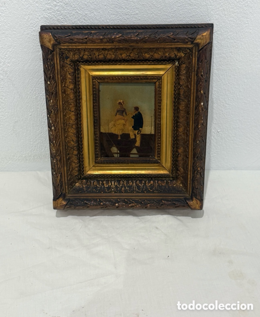 Kunst: Antiguo &oacute;leo sobre tabla serie Jan Van Beers escena galante siglo XIX firmado
