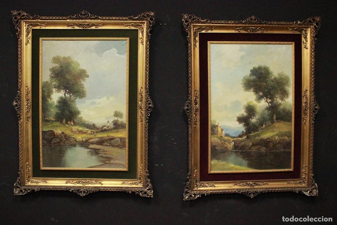 Arte: Pareja de pinturas de paisaje al &oacute;leo sobre yute &ndash; Primera mitad del siglo XX