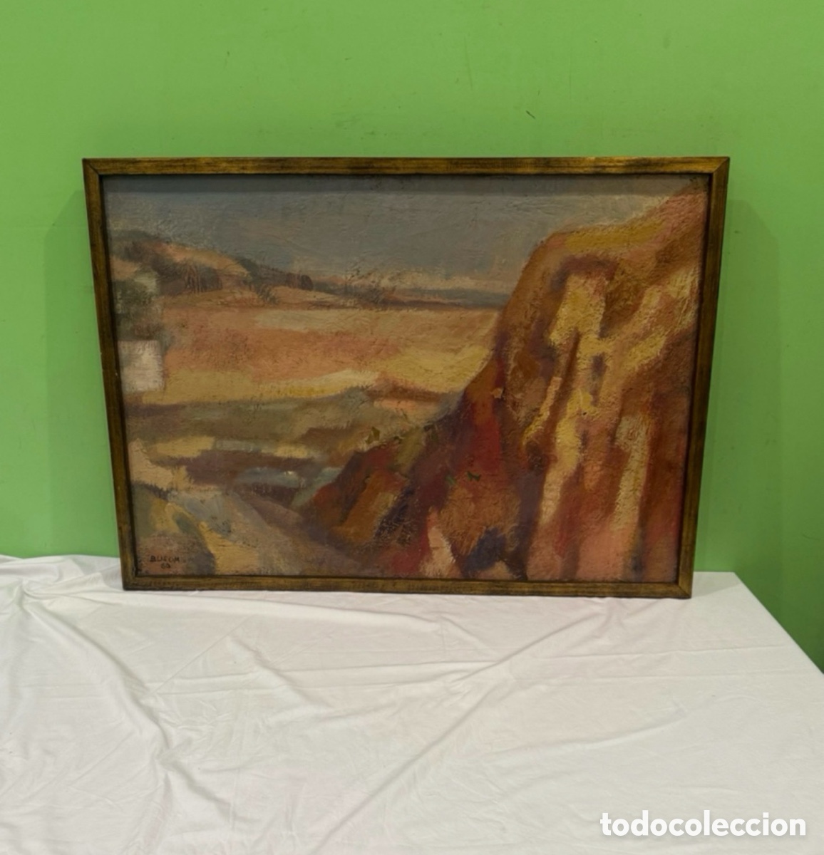 Arte: &Oacute;leo sobre lienzo Sim&oacute; Busom i Grau 1960 paisaje expresionista catal&aacute;n. (95X68 cm).