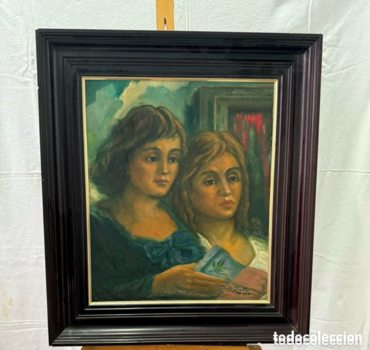 Arte: MANUEL Rallo i Bono (1911-1982). Retrato de dos j&oacute;venes leyendo - &oacute;leo firmado sobre lienzo.
