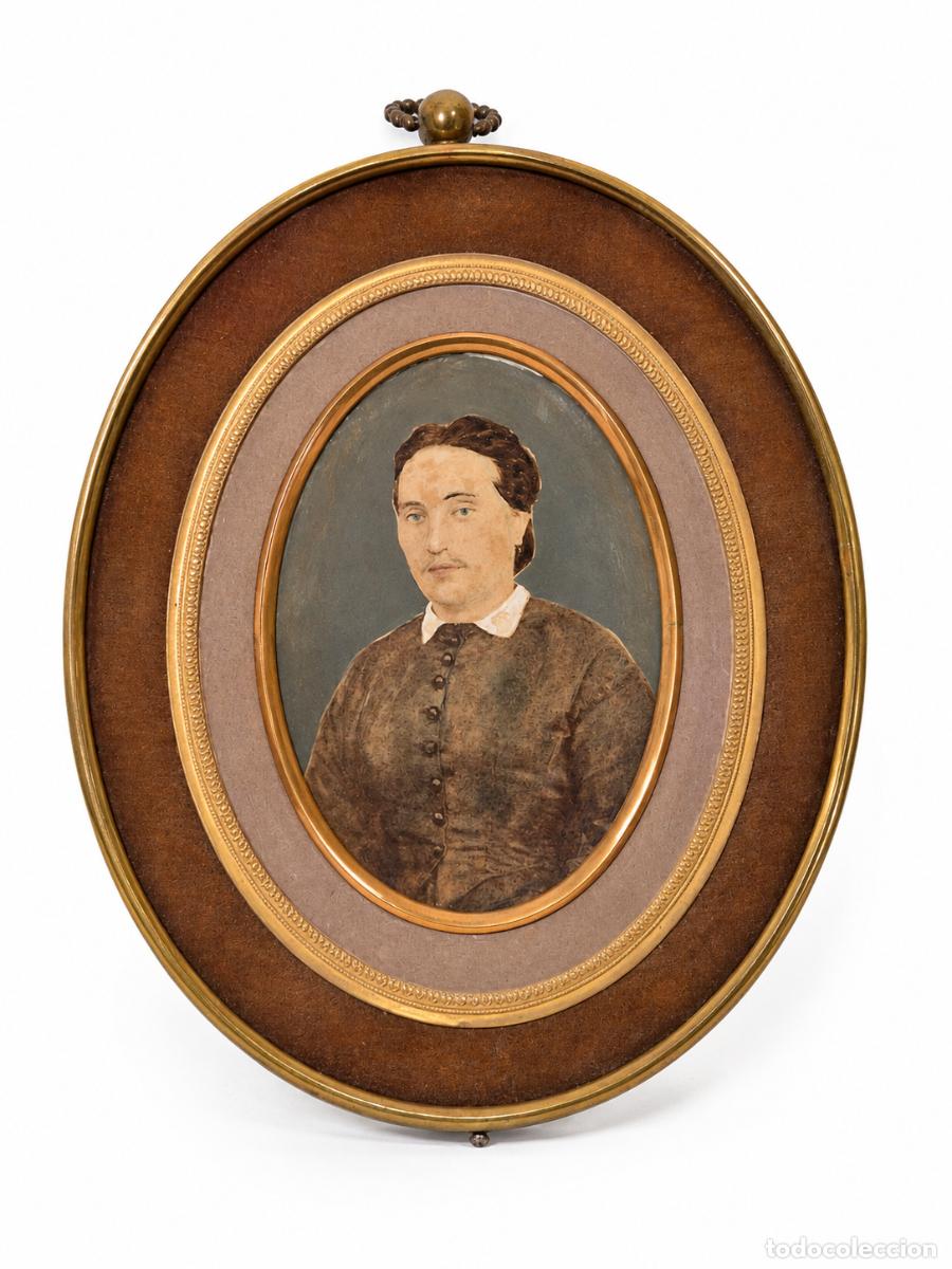 Kunst: Antigua Miniatura Victoriana - Retrato de Se&ntilde;ora - Pintura - S.XIX - Marco Original de &Eacute;poca