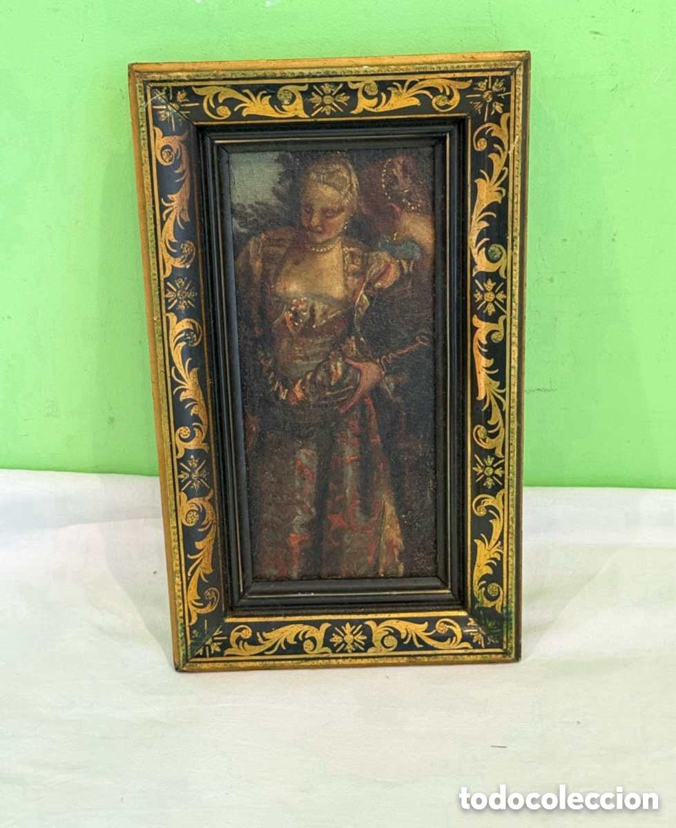 Kunst: &Oacute;leo siglo XVIII/XIX retrato femenino escuela europea marco negro dorado antiguo