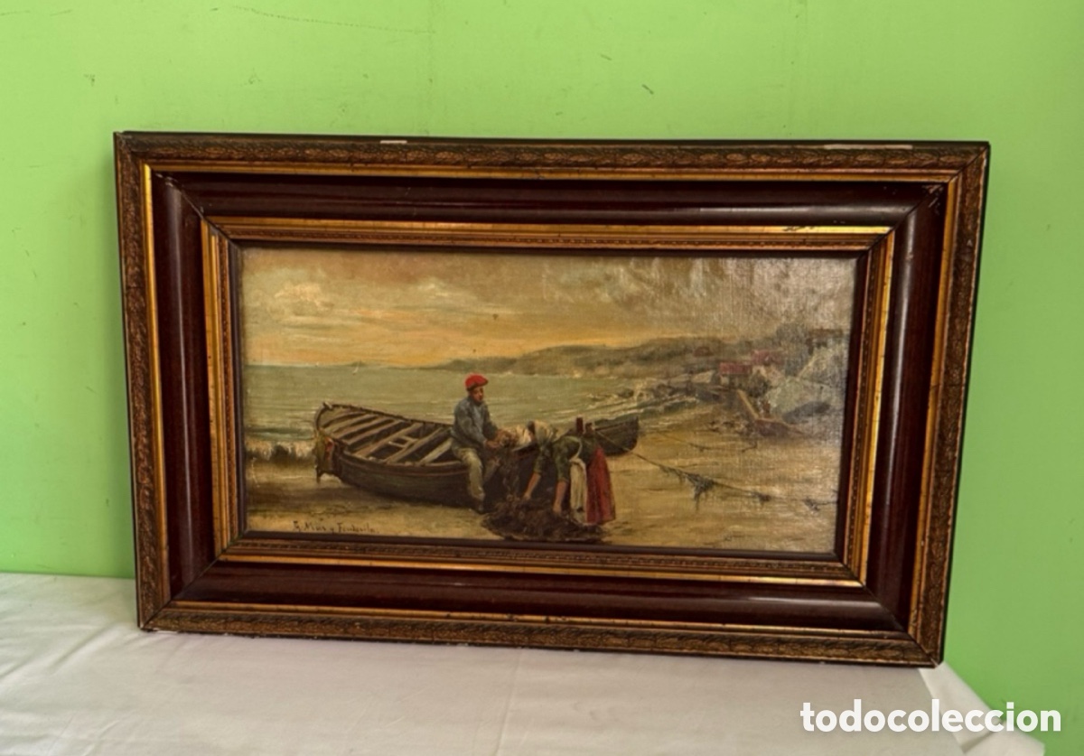 Arte: Arcadio Mas y Fondevila (Barcelona, 1852-1934). &oacute;leo sobre lienzo escena marinera firmada.