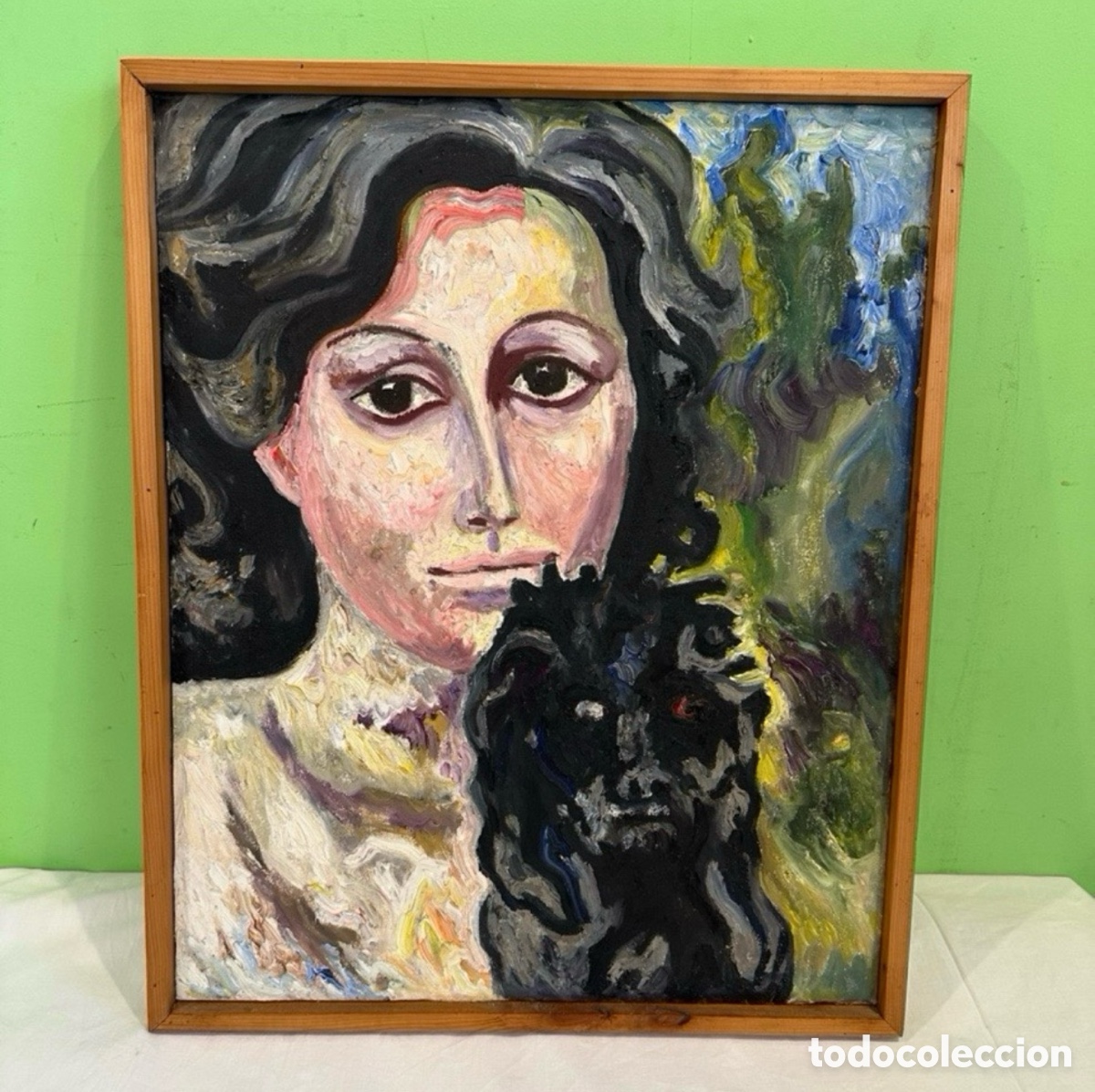 Kunst: Guido Sacerdoti &oacute;leo sobre lienzo expresionista retrato femenino Napoli 1975 arte