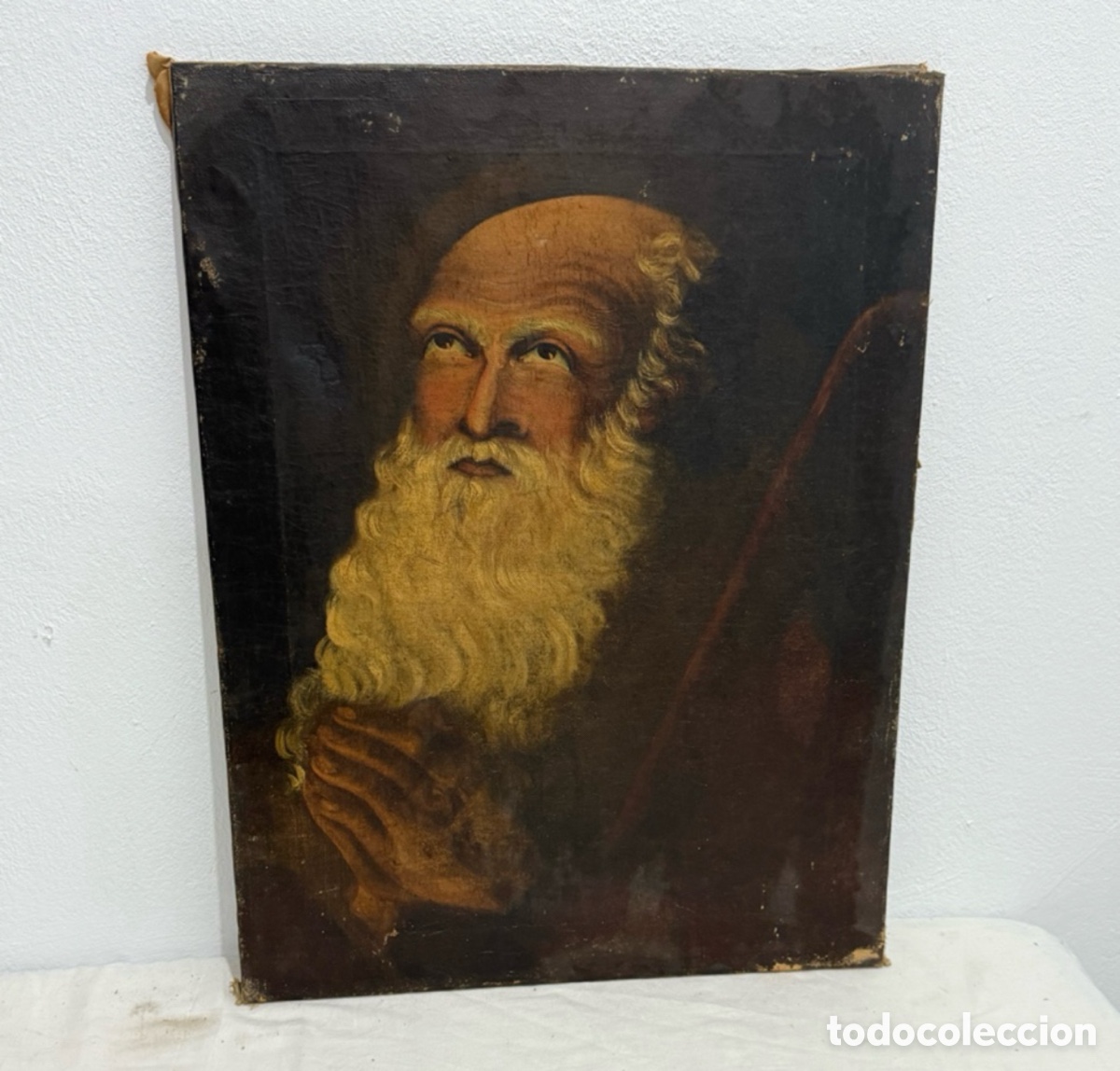 Arte: Escuela espa&ntilde;ola / hisp&aacute;nica XVII-XVIII Santo ermita&ntilde;o &oacute;leo sobre lienzo