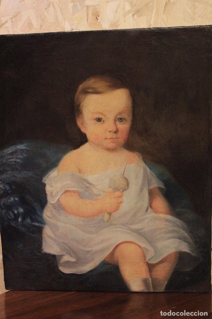 Arte: Magn&iacute;fico cuadro antiguo al &oacute;leo sobre lienzo del siglo XIX &ndash; Retrato de una ni&ntilde;a