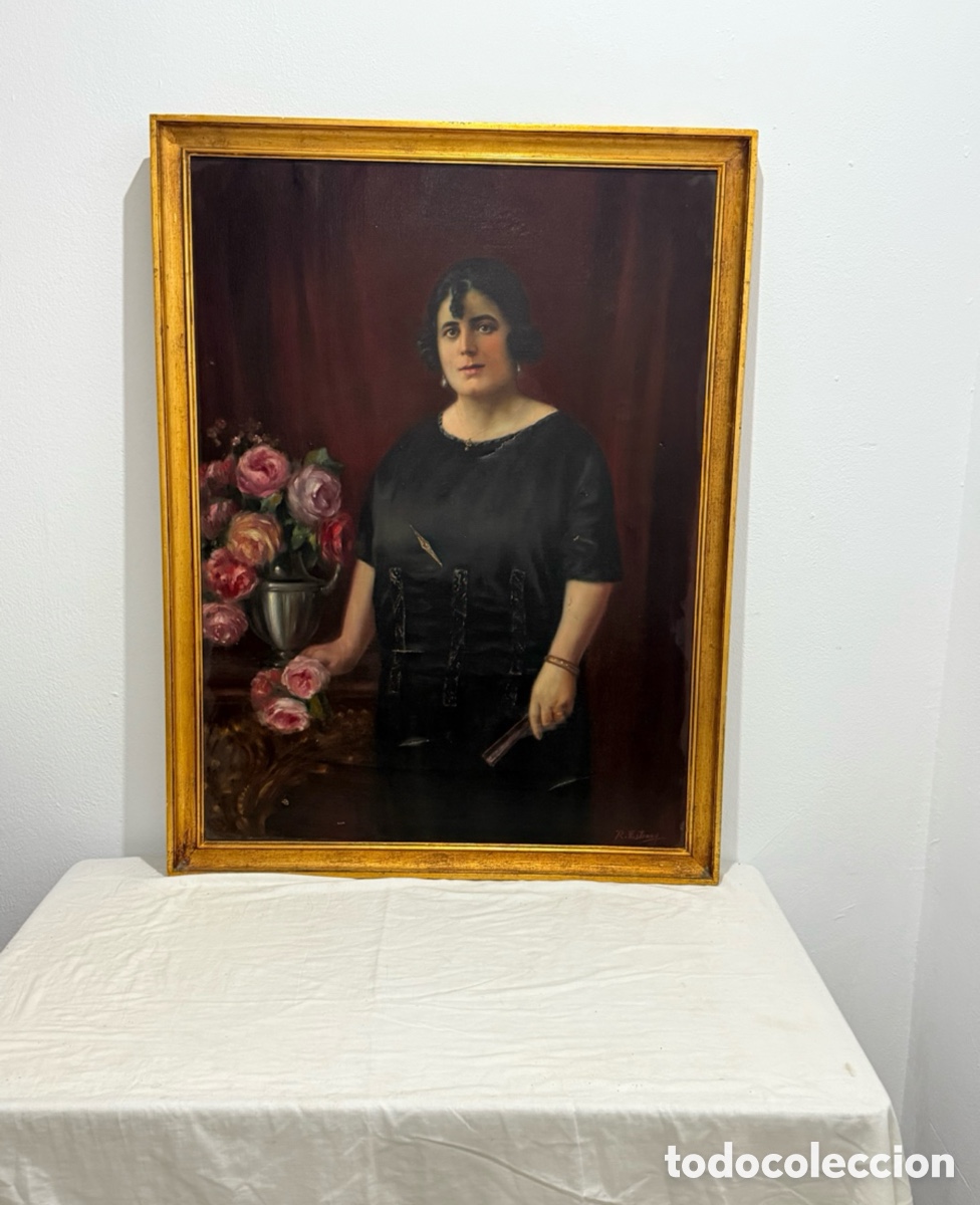 Kunst: RAFAEL ESTRANY I ROS (1884-1958) Retrato de dama a&ntilde;os 20-30 &oacute;leo sobre lienzo firmado gran formato