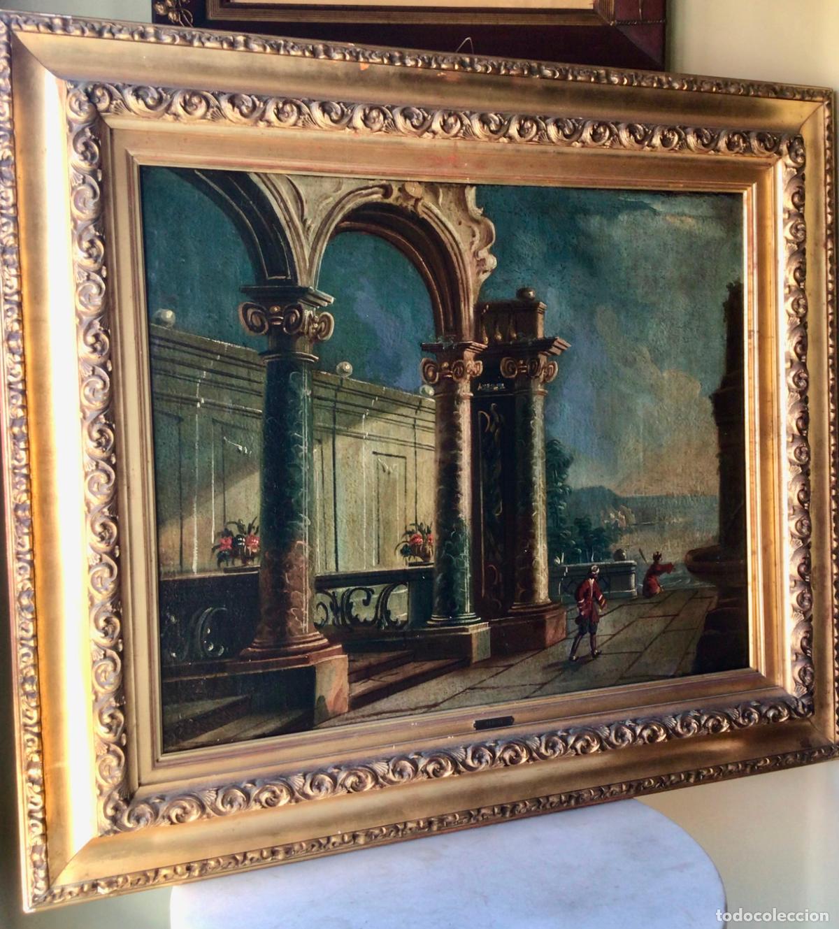 Arte: ANTIGUA PINTURA SIGLO XVIII - CAPRICHO ARQUITECTONICO ITALIANO. OLEO SOBRE LIENZO FIRMA