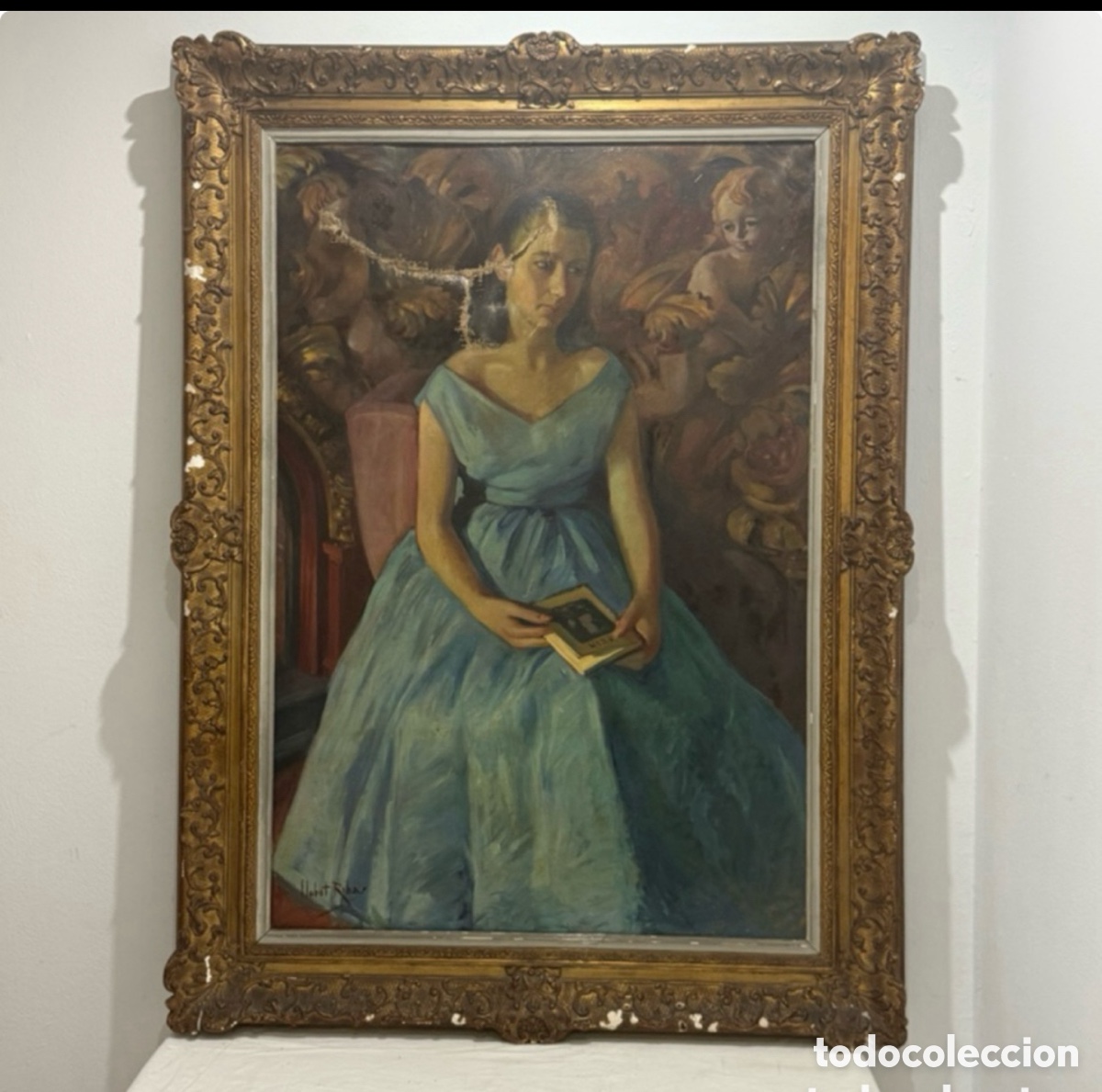 Kunst: Sebasti&agrave; Llobet Ribas (1887-1975) Retrato de Mar&iacute;a Lourdes &Oacute;leo sobre lienzo Gran formato
