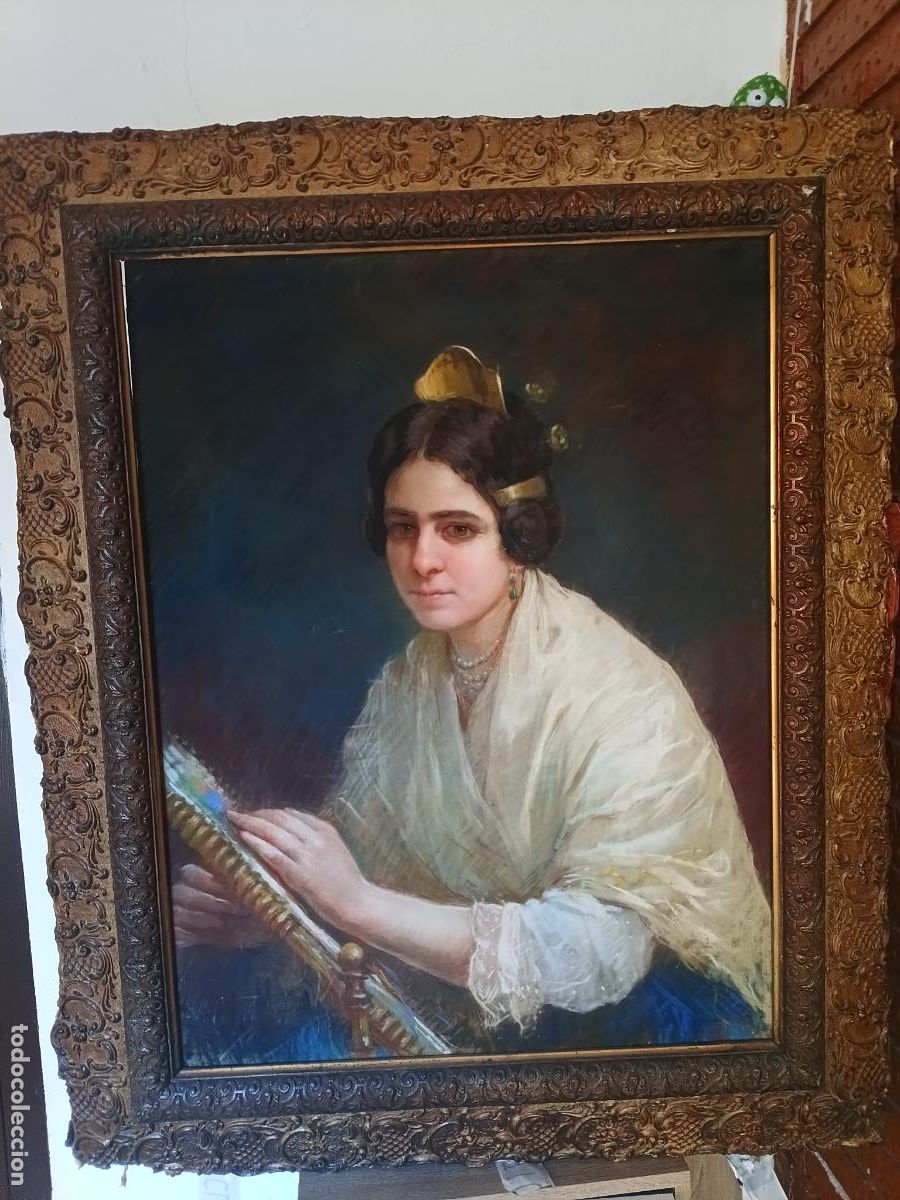 Arte: Armando Montaner Valdueza (Valencia 1871-1960) Cuadro al pastel, FALLERA, en marco antiguo