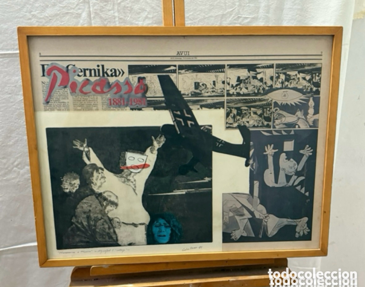 Arte: Ricard Calvo Dur&aacute;n 1981 &rdquo;Homenatge a Picasso&rdquo; aiguafort i collage obra firmada.