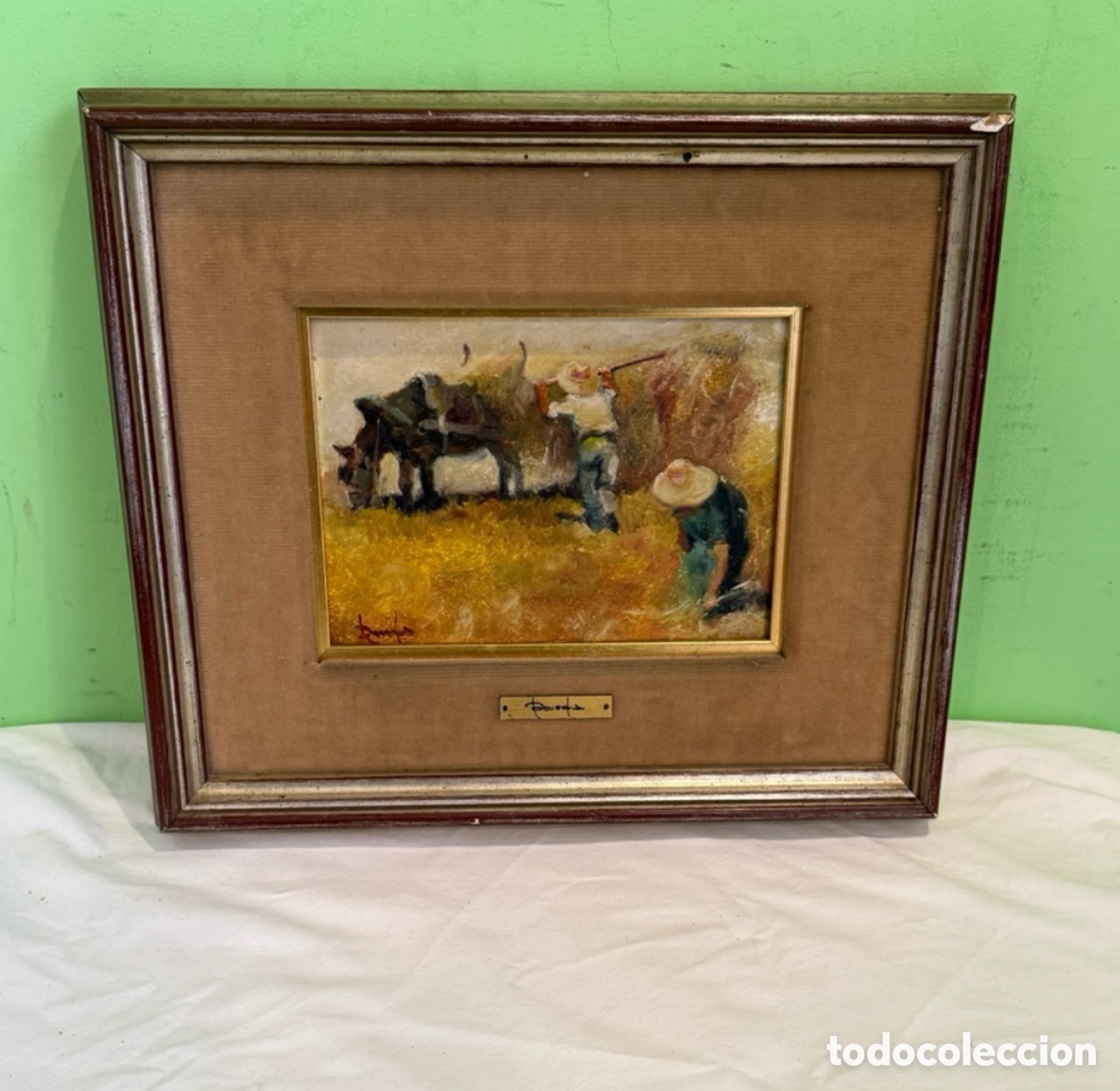Arte: Ram&oacute;n Poveda Ibars (Sabadell 1936) &oacute;leo tablex escena rural Ribera de Card&oacute;s firmado y enmarcado.