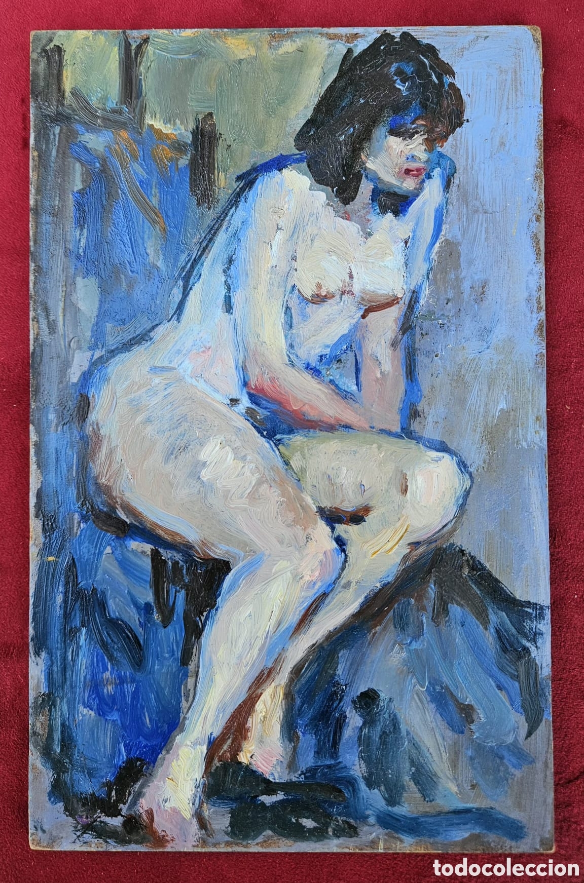 Arte: Jos&eacute; Guevara ( M&aacute;laga 1930 -- 2017 ) hermosa y peque&ntilde;a pintura , desnudo femenino sin firmar