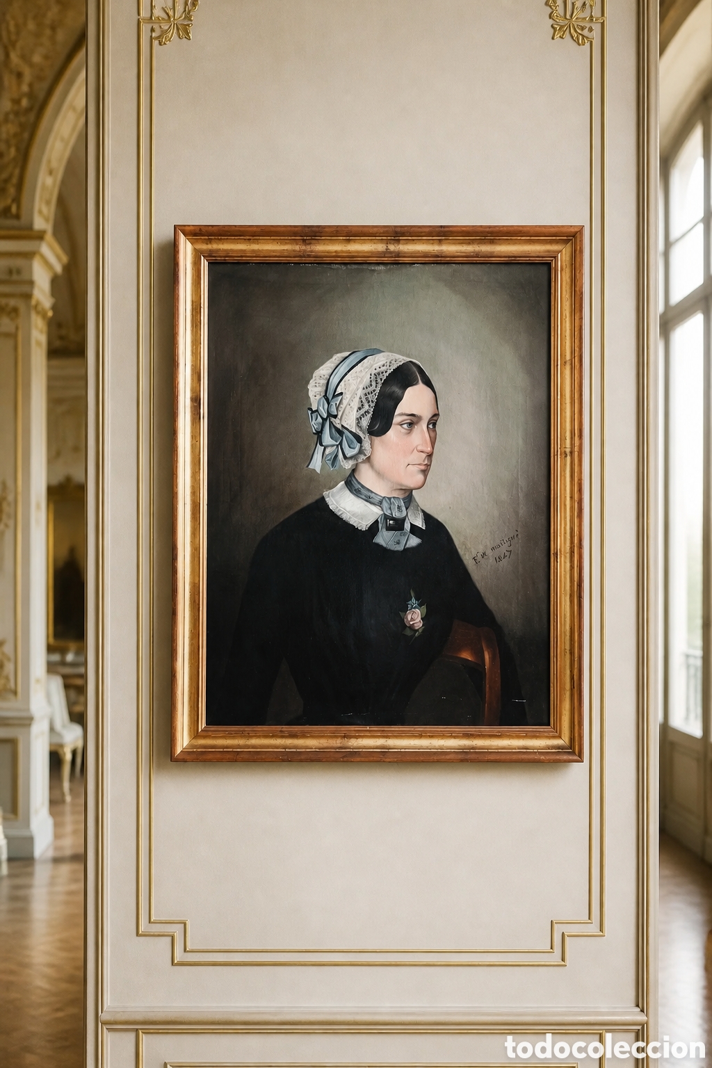 Arte: ESCUELA EUROPEA . SIGLO XIX. RETRATO DAMA . OLEO SOBRE LIENZO. FIRMADO F. DE MARTIGNE A&Ntilde;O 1847
